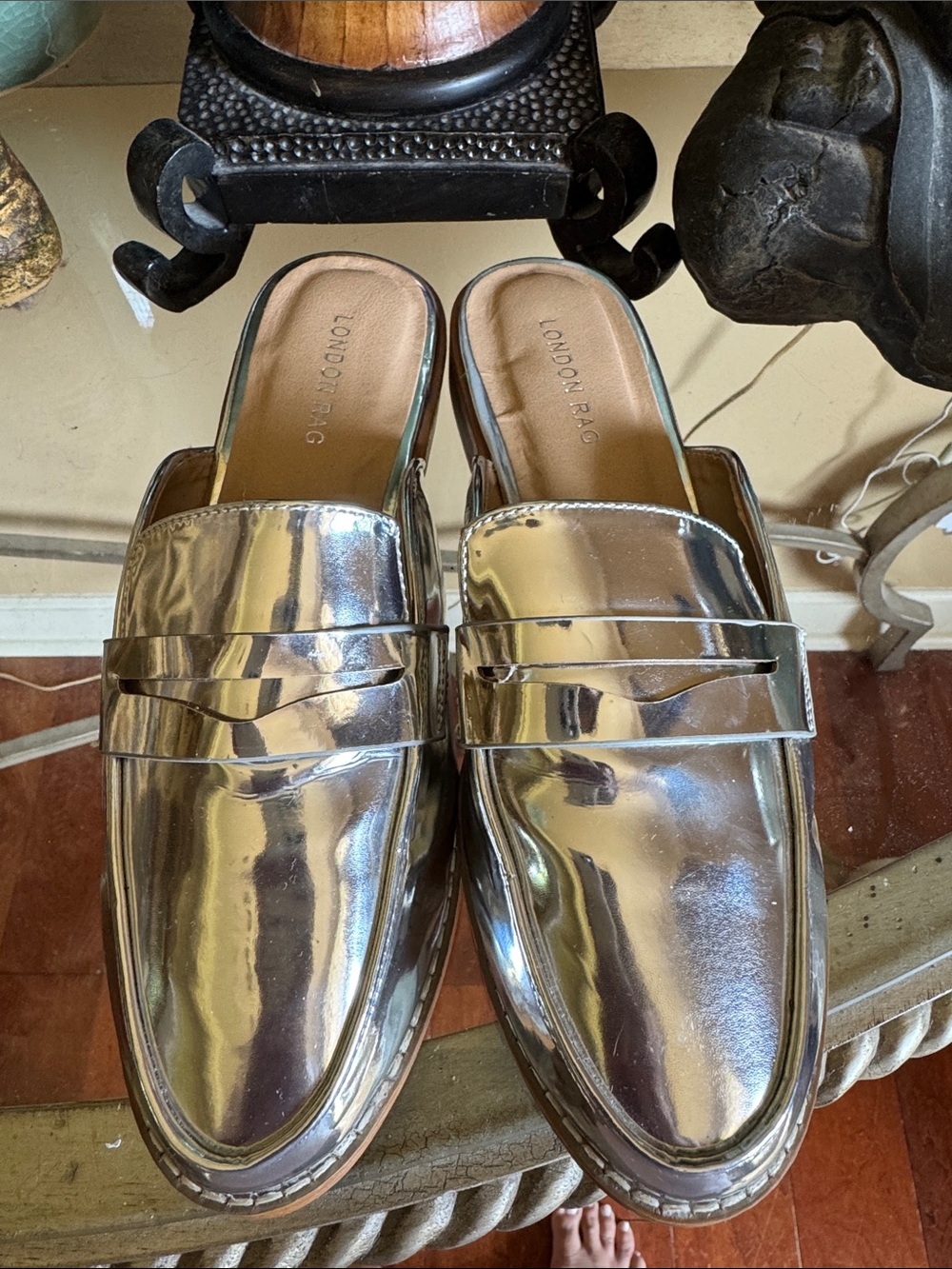 London Rag Women’s Silver Slip-On Loafer Mules